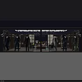 Elegant Clothing Store Interior With Dark Blue Walls Displayed Clothing Accessories Wooden Counter Chandelier And Comfortable Chairs