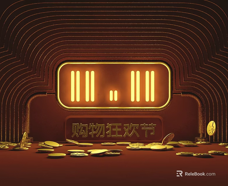 Elegant Swing Door Promotion During Shopping Carnival With Golden Coin Offers 3d model 