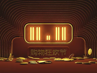 Elegant Swing Door Promotion During Shopping Carnival With Golden Coin Offers 3d model