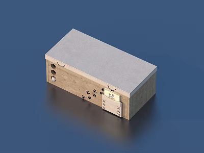 Household Wooden Storage Box With Gray Lid Side Holes And Compartment Labels 3d model