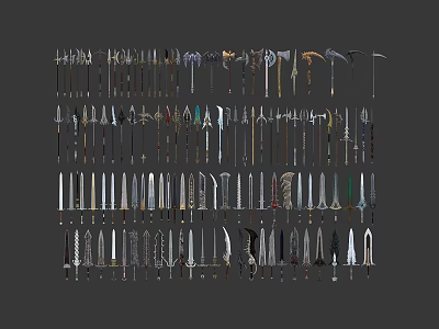 Assorted Medieval Weapons Collection Featuring Swords Axes Spears Daggers and Polearms 3d model