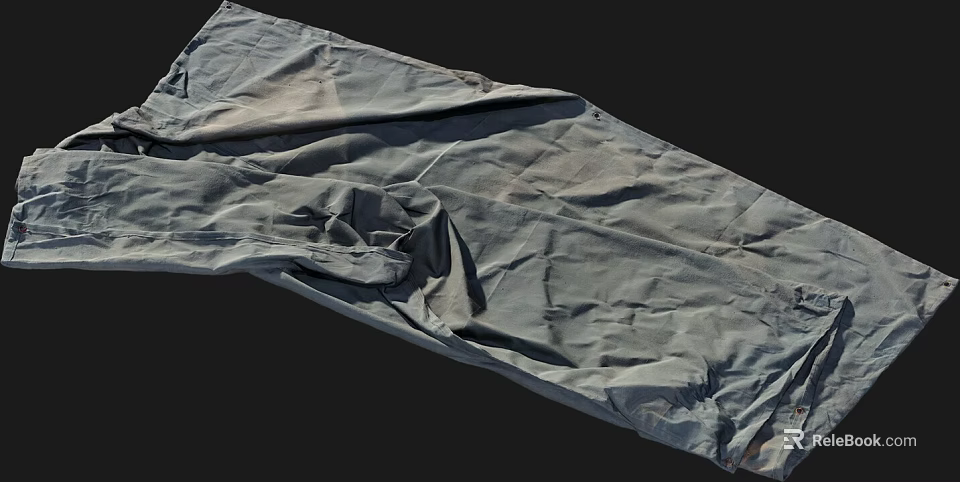 Soft Gray Fabric with Wrinkles Lying on Black Background Surface 3d model 