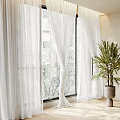 White Sheer Curtains For Bright Modern Room With Window And Indoor Plant