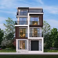 Modern Detached Villa Exterior With Balconies Lush Greenery And Landscaped Garden