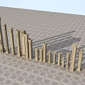 Classical Beige Stone Roman Columns in Various Heights on Checkerboard Floor