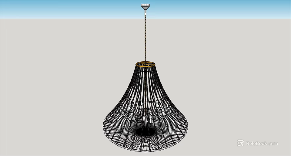 Modern Black Wireframe Chandelier With Golden Top Ring And Bulbs Design 3d model 