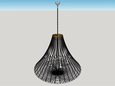 Modern Black Wireframe Chandelier With Golden Top Ring And Bulbs Design 3d model