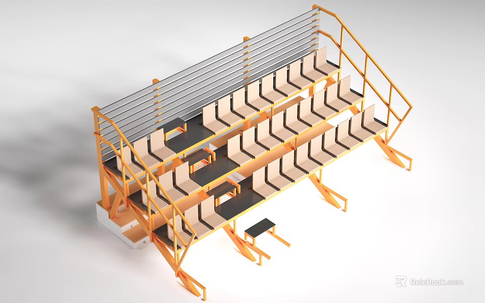 Modern Landscape Seating Design With Multi Level Structure Metal Frame And Wooden Seats 3d model 