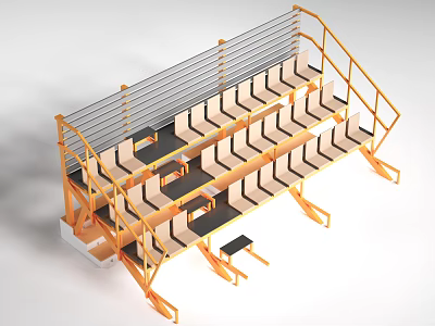 Modern Landscape Seating Design With Multi Level Structure Metal Frame And Wooden Seats 3d model