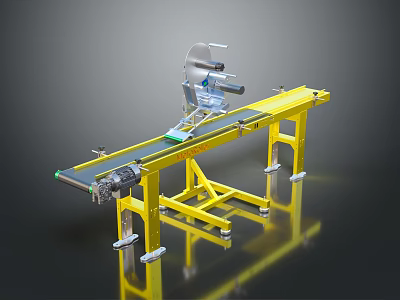 Yellow Conveyor Belt Equipment With Automatic Labeling Machine For Industrial Production Lines 3d model