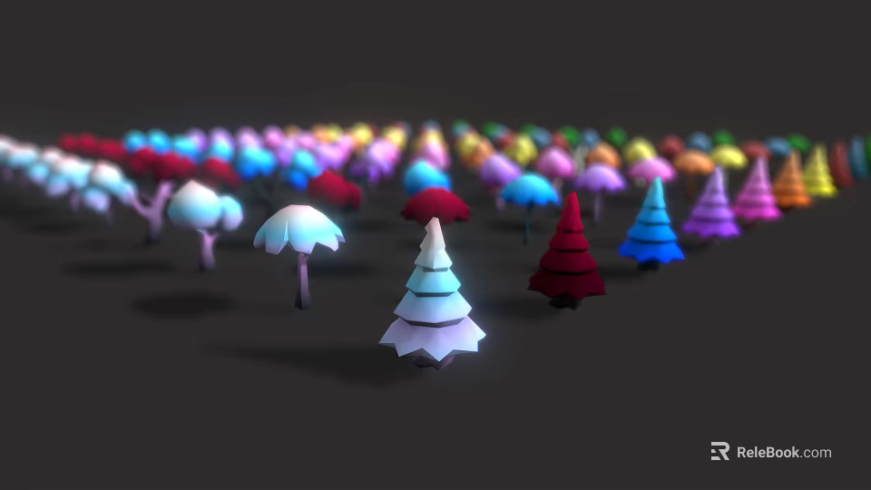 Colorful 3D Plant Models With Mushrooms Tree Shapes And Vibrant Varied Colors 3d model 