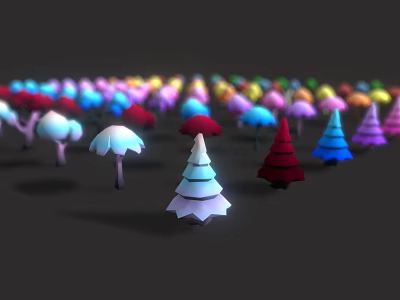 Colorful 3D Plant Models With Mushrooms Tree Shapes And Vibrant Varied Colors 3d model