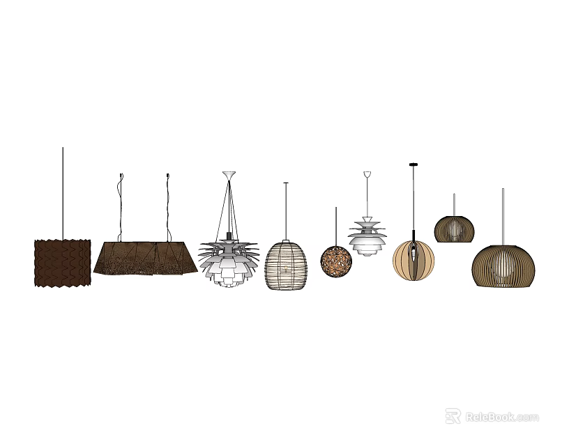 Various Stylish Pendant Lights With Unique Designs And Materials For Interior Design 3d model 