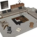 Modern Sofa Coffee Table Set With Throw Pillows Side Table And Decorative Rug 3d model