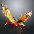 Vibrant Colored Bird Flying With Spread Wings Against Dark Background