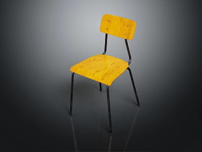 Yellow Wooden Leisure Chair With Black Metal Legs And Simple Design 3d model