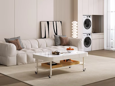 Modern TV Stand With Wooden Frame In Minimalist Living Room Alongside Sofa And Coffee Table 3d model