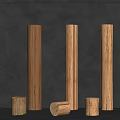 Natural Wooden Cylindrical Pillars Arranged With Small Stumps On Dark Wall Background