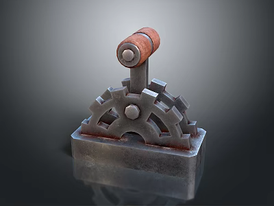 Metal Household Tool With Wooden Handle And Gear Structure On Base 3d model