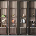 Modern Multi Tiered Shelving Units With Grid Doors And Decorative Items 3d model