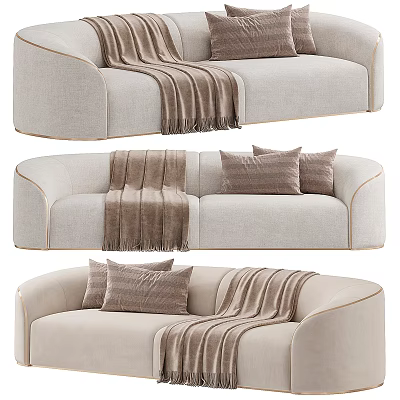 Modern Beige Sectional Sofa With Soft Throw Blanket And Decorative Pillows 3d model