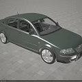 Sleek Green Sedan with Silver Wheels and Modern Body Design on Gray Grid Pavement