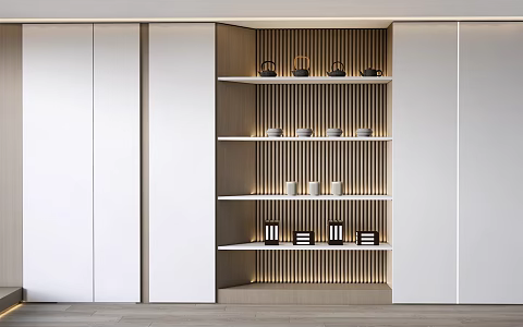 New Chinese Style Background Wall Tea Room Background Wall Shelf Embedded Wall Cabinet 3d model