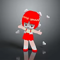 Cute Red Hair Cartoon Game Character In Red Dress With Open Arms And Floating Hearts