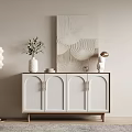 Modern Entryway Cabinet With Arched White Doors Wooden Frame Floor Lamp Green Plant And Artwork