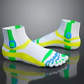 White Sports Shoes with Green Yellow Blue Stripes and Stylish Patterns on Ankle and Toe