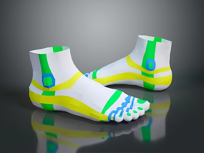 White Sports Shoes with Green Yellow Blue Stripes and Stylish Patterns on Ankle and Toe 3d model