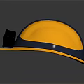 Yellow Safety Helmet With Black Strap And Front Headlamp For Protection Gear