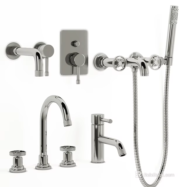 Modern Bathroom Chrome Shower Faucets With Wall Mounted And Handheld Designs 3d model 
