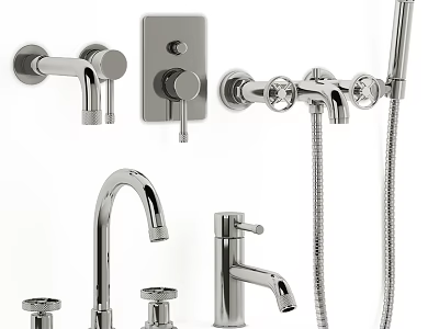 Modern Bathroom Chrome Shower Faucets With Wall Mounted And Handheld Designs 3d model
