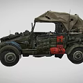 Olive Green Military Off Road Vehicle With Canvas Top And Red Components