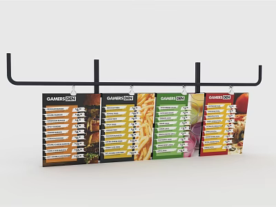 Commercial Hanging Menu Display Equipment With Multiple Colorful Boards And Food 3d model