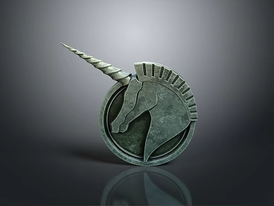Furniture With Bronze Unicorn Head Metal Badge Detailed Mane And Circular Base 3d model
