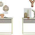 Modern Bedside Tables With Gold Metal Frame Drawer And Decorative Items Including Lamp Stuffed Toy