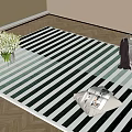 Square Rug With Black And White Stripes In Interior White Flowers Handbag Magazine Scarf