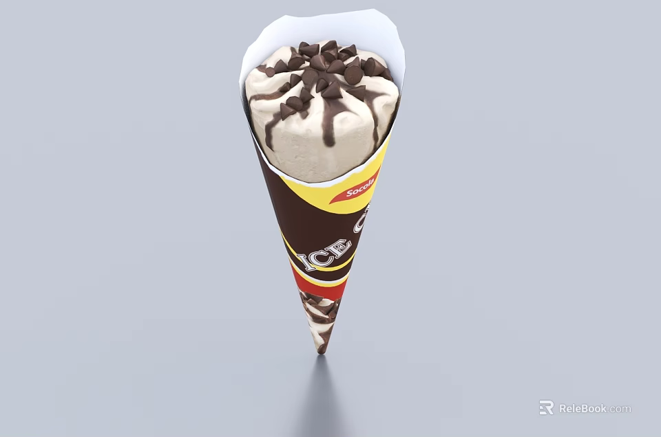 Delicious Vanilla Ice Cream Cone With Chocolate Drizzle And Sprinkles 3d model 