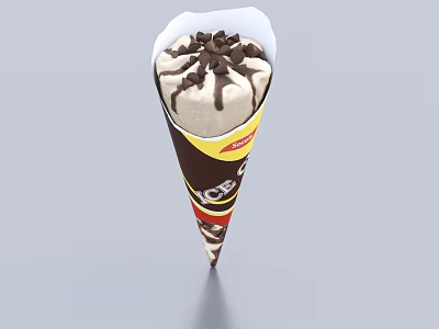 Delicious Vanilla Ice Cream Cone With Chocolate Drizzle And Sprinkles 3d model