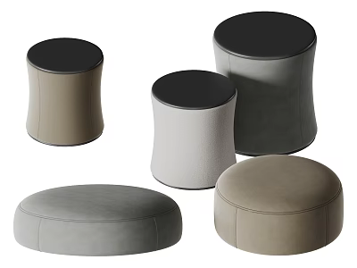 Set of Upholstered Modern Stools with Various Colors and Different Shapes for Home Decor 3d model