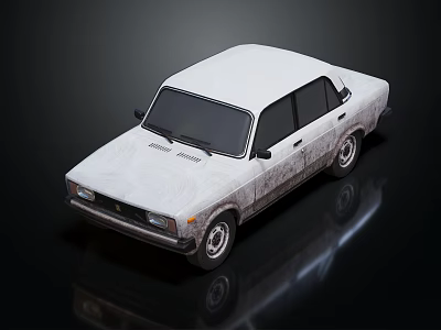 White Vintage Classic Car With Textured Body On Black Reflective Background 3d model