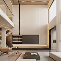Modern Living and Dining Room Interior With Open Layout Sofa Dining Table And TV Wall