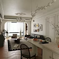 Elegant Modern Living And Dining Room Interior With Sofa Dining Table Chandelier And Decorative Paintings