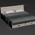 Modern Double Bed With Light Headboard Gray Mattress And Storage Drawers