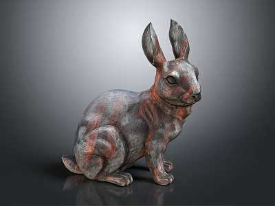 Rustic Metal Rabbit Sculpture With Textured Surface On Dark Background 3d model