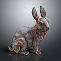 Rustic Metal Rabbit Sculpture With Textured Surface On Dark Background 3d model