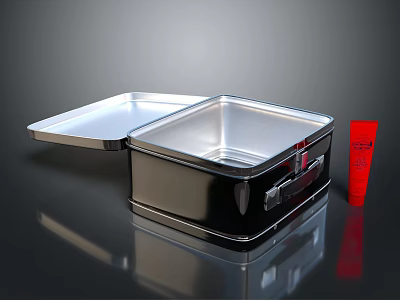 Decorative Ornament Set with Metallic Box Open Lid and Red Tube Decoration 3d model