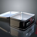 Decorative Ornament Set with Metallic Box Open Lid and Red Tube Decoration